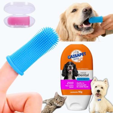 Imagem de Escova de Dente para Pet Dedeira + Gel Dental Kit Higiene Bucal Cachorro Pasta de Dente Pet