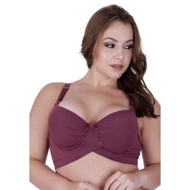 Imagem de Sutiã Plus Size Cruzado Alça Grossa Reforçada Bojão - c7 ALICE, Bordô,