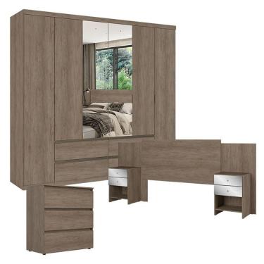 Imagem de Guarda Roupa Casal Nobre 6 Portas Glass Com Cômoda Gaveteiro Condessa E Cabeceira Formosa Glass Rustic Acetinado - Thb