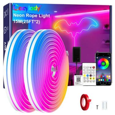 Imagem de Luzes de corda LED de néon RGB Cozylady Waterproof de 15 m com Bluetoo