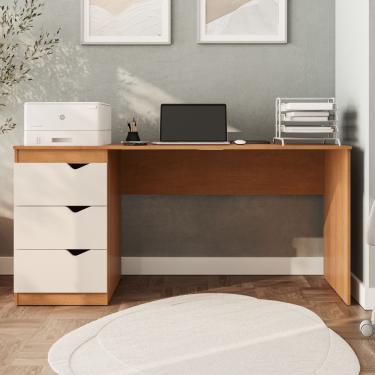Imagem de Escrivaninha 3 Gavetas Porto Politorno - Creme/Freijo