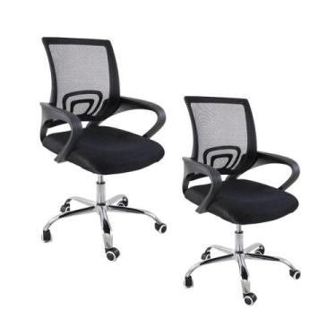 Imagem de Kit 2 Cadeiras De Escritório Oficial Begonia Tela Mesh Ergonômica Pret