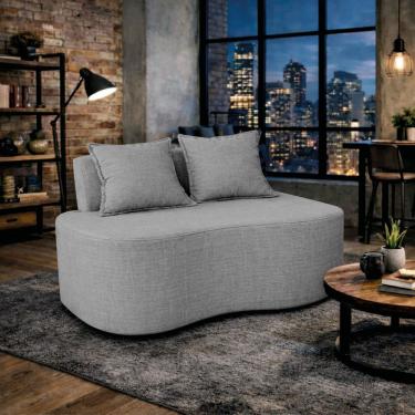 Imagem de Sofá Bellé 100cm Moderno Confortável Sala Estar Luxo Linho Cinza Claro