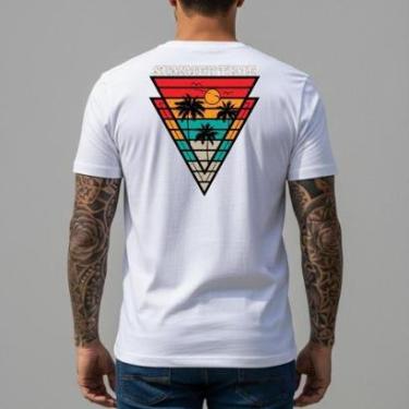 Imagem de Camiseta Masculina Estampa Costas Retrô Coqueiros Casual Slim Fit Manga Curta Praia Lifestyle-Masculino