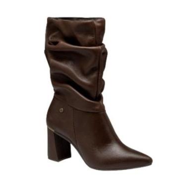 Imagem de Bota Feminina Em Couro Slouchy Salto Tanara - Marrom/Café-Feminino