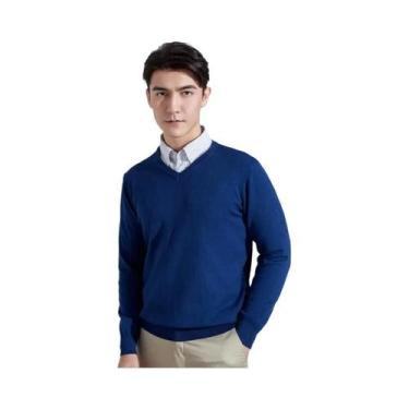 Imagem de Suéter Masculino De Tricô Em Mistura De Cashmere E Algodão Com Decote 