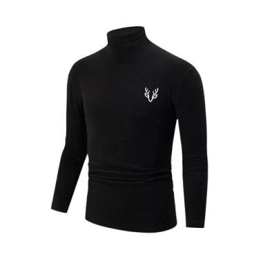 Imagem de Camisa Térmica Masculina Branca De Manga Longa Com Gola Alta, Moda Cas