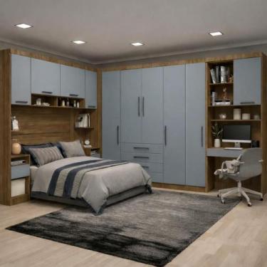 Imagem de Guarda Roupa Modulado Casal 1,38 m Canto com Escrivaninha Paris Lucian