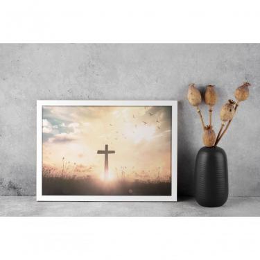 Imagem de Quadro Religioso Cruz a Luz da Esperança Retangular 30x40 em Canvas com Moldura Caixa p...