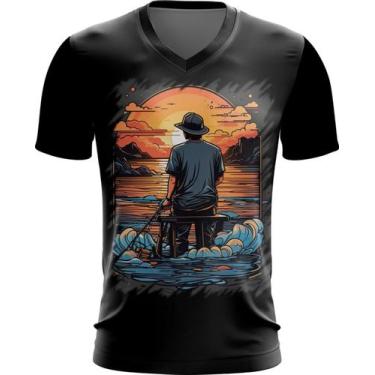 Imagem de Camiseta Gola V Pesca Esportiva Pôr do Sol Peixes 11 - Kasubeck Store®