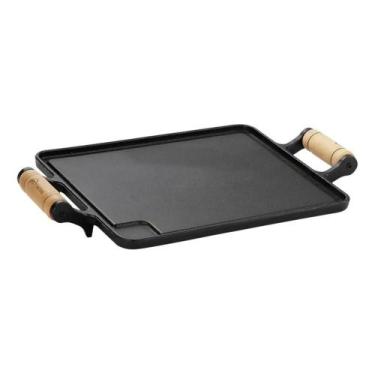 Imagem de Chapa Bifeteira Lisa De Ferro Fundido Com Alça De Madeira - Congratula