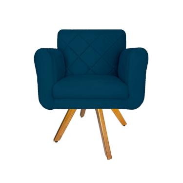 Imagem de Poltrona Estofada Com Base Giratória De Madeira Salão Isabella Suede Azul Marinho - LM DECOR