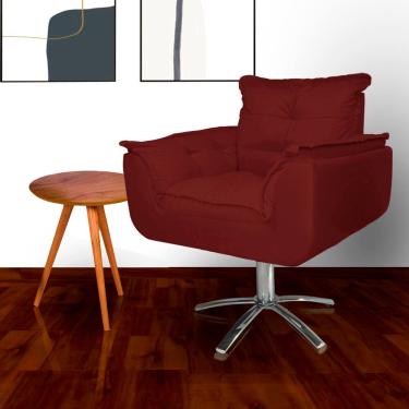 Imagem de Poltrona Estofada Com Base Giratória de Metal Opala Suede Vermelho Bordo - LM DECOR