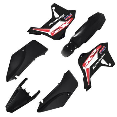 Imagem de Kit Plástico Carenagem Biker R1de C/ Adesivos Xr 250 Tornado, Preto