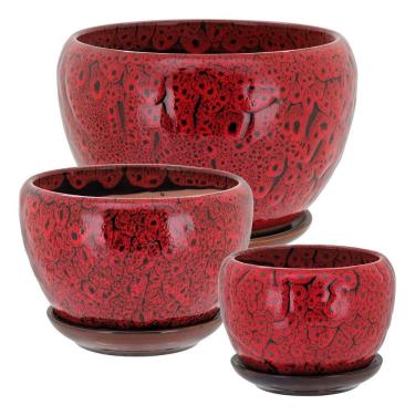 Imagem de Cachepô Vaso Decorativo Planta Cerâmica Vermelho 3 Peças