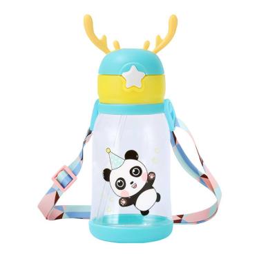 Imagem de Garrafa Infantil com Canudo Panda e Alça Ajustável 500ml - Tudo em Caixa