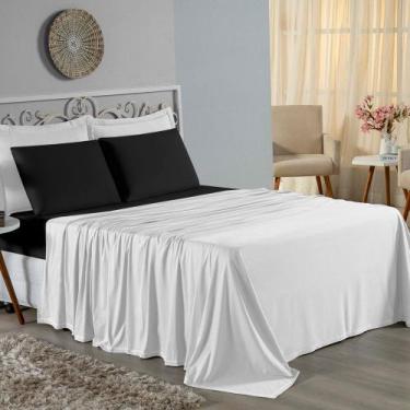 Imagem de Jogo de Cama Casal Viúva Nobre 4 Peças Malha 100% Algodão - Branco / P