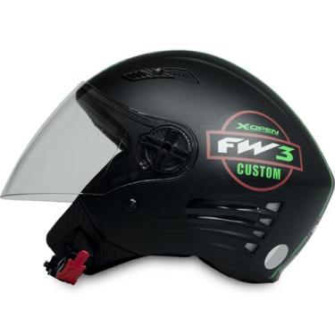 Imagem de Capacete Aberto X Open Custom Preto Fosco e Verde Viseira Cristal - Di