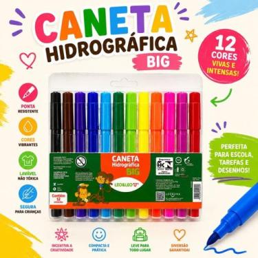 Imagem de Canetinha Hidrográfica Leo&Leo Big com 12 Cores Lavável Escolar - Leon