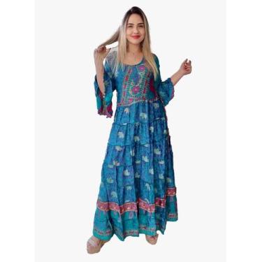 Imagem de Vestido Longo Indiano Manga Longa Toque De Seda-cod.023 - Aleci Fashio