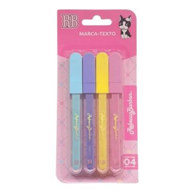 Imagem de Marca Texto Rebecca Bonbon Kit com 4 Unidades Ponta Chanfrada para Traços Finos e Grossos Cores Variadas
