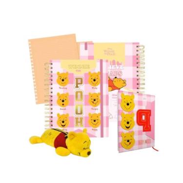 Imagem de Kit Material Escolar Ursinho Pooh Estojo Pelúcia Agenda 2025 Caderno S