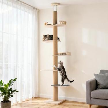 Imagem de Arranhador para gatos do chão ao teto Veehoo com altura ajustável
