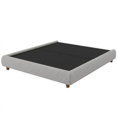 Imagem de Cama Japonesa Queen Firenze Bouclé Cinza Claro Pés Madeira MDF-MDP
