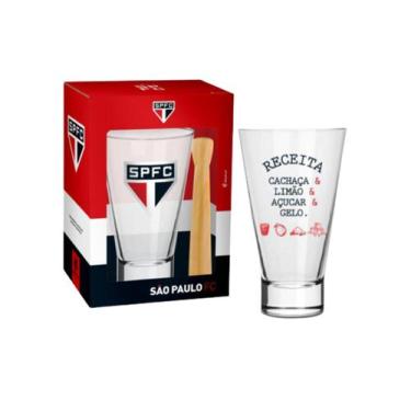 Imagem de Kit caipirinha personalizado do São Paulo time com 2 peças com copo de