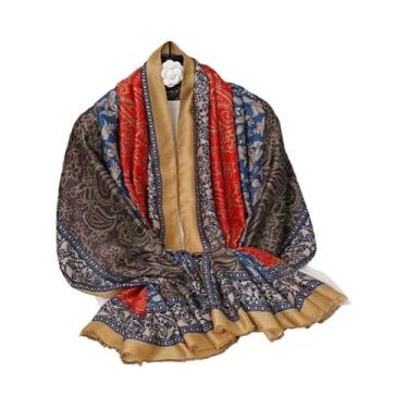 Imagem de Xale De Algodão Paisley, Cachecol Quente De Inverno Feminino, Estampa 