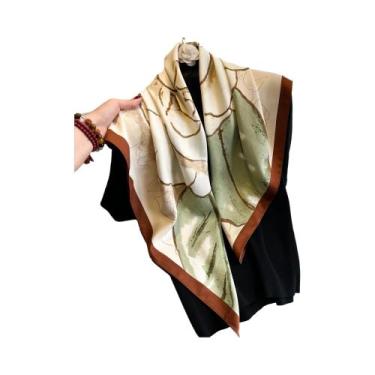 Imagem de Lenço De Pescoço Feminino Grande De Seda Com Estampa Floral, Xale Quad