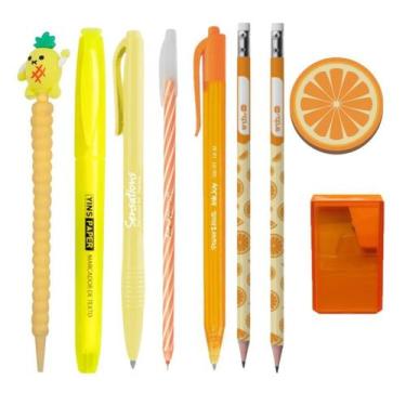 Imagem de Kit Papelaria Fofa Babe Heart Kawaii Lapis Borracha Apontador Caneta F