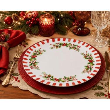 Imagem de Kit 6 Pratos Rasos Natalino Noite Feliz Vermelho - 30cm - Sanson Decor