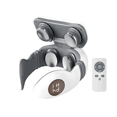 Imagem de KKcare Massageador cervical elétrico portátil Massageador cervical para relaxamento do pescoço Alívio da dor Terapia de aquecimento 4 modos de massagem 9 níveis de intensidade Bateria recarregável embutida de 10 minutos com controle remoto de tela LCD