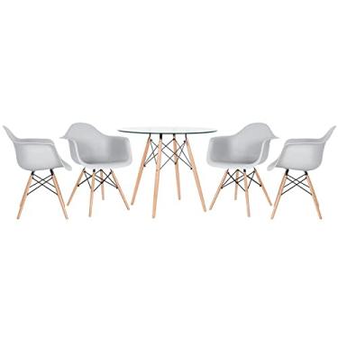 Imagem de Loft7, Mesa redonda Eames com tampo de vidro 90 cm + 4 cadeiras Eiffel DAW CinzaKitclaro