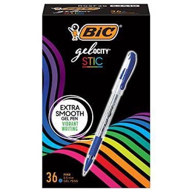 Imagem de BIC Caneta gel suave Gel-ocity, ponta fina (0,5 mm), azul, para uma experiência de escrita suave e sem esforço, 36 unidades