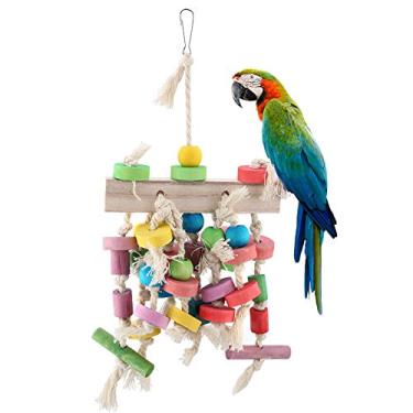 Imagem de Brinquedo de mastigar pássaro HEEPDD Brinquedos de mordida de gaiola de papagaio blocos de madeira multicoloridos Brinquedos de rasgar para pendurar para Conures Cockatiels