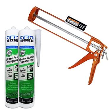Imagem de Kit Aplicador de silicone aberto + 2 Silicone acético construção incolor Tekbond 256g