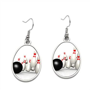 Imagem de Brinco de pino de boliche - Brincos pendurados para meninas - Presente de festa de aniversário dos namorados, Metal, Sem pedras preciosas