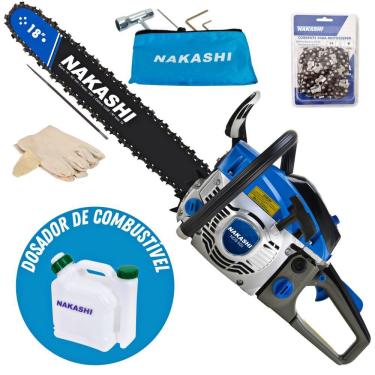 Imagem de Motosserra À Gasolina Nakashi NCS-500 49,3cc 2 Tempos Com Sabre de 18 Polegadas, Freio Automático de Segurança e Luva de Proteção
