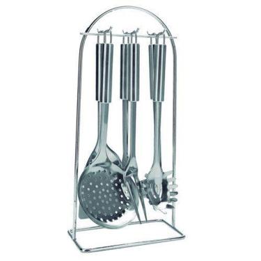 Imagem de Jogo de Utensílios de Cozinha com 6 Peças e Suporte em Inox