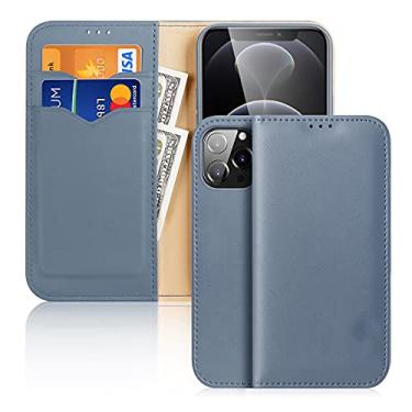 Imagem de GSYH Capa carteira para iPhone 13 Pro Max (6,7 pol), capa flip carteira de livro de couro real com compartimento para cartão, fecho magnético e suporte embutido para iPhone 13 Pro Max, azul
