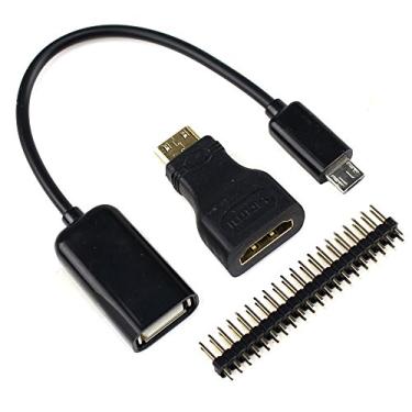 Imagem de Kit adaptador 3 em 1 Raspberry Pi Zero Mini HDMI para adaptador HDMI + Micro USB para cabo USB fêmea + cabeçote GPIO macho