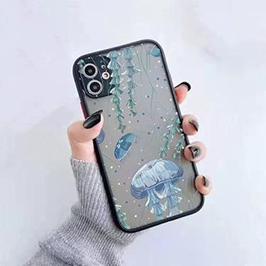 Imagem de Capa de telefone impressa de medusas bonitas dos desenhos animados para iPhone 7 8 Plus SE 2020 X XR XS MAX 12 13 mini 11 Pro Max Matte Capa à prova de choque, água-viva preta 1, para iPhone XS Max