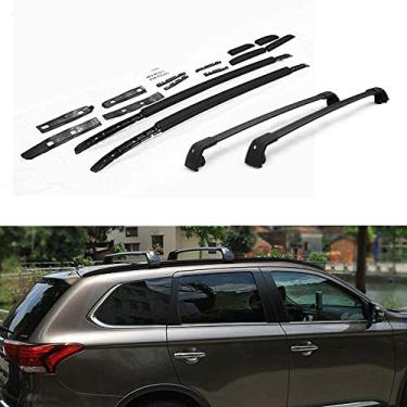 Imagem de UDP 4 peças serve para Mitsubishi Outlander 2013-2020 rack de teto trilhos laterais de alumínio superior bagagem, trilhos de teto, barras transversais pretas