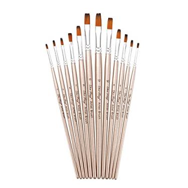 Imagem de Zwbfu Pincéis De Pintura,Conjunto de pincéis de tinta 12pcs Conjunto de pincéis de ponta plana com cabelo de nylon para artista acrílico Aquarelle Guache Pintura a óleo em aquarela