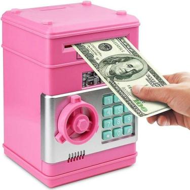 Imagem de Mini Cofre Eletrônico Digital Puxa Nota Senha 4 Dígitos Notas e Moedas Rosa