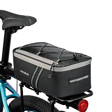 Imagem de JXFUKAL Bolsa traseira para bicicleta com capa de chuva, 7L/9L/10L/10L/12L, bolsa de selim de bicicleta Ebike, bolsa de ciclismo com refletor e cordão ajustável para viagens ao ar livre, Preto, 11.81