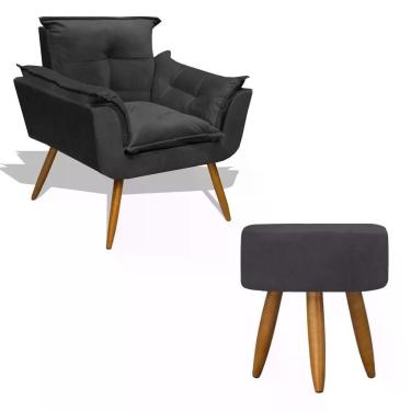 Imagem de Kit Poltrona Decorativa Opala C/Puff Redondo Grafite Grafite