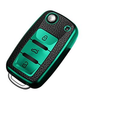 Imagem de CSHU Couro TPU Car Key Case Cover Chaveiro Ring Key Bag, apto para Volkswagen VW POLO Tiguan Passat B5 B6 B7 Golf EOS Scirocco Jetta MK6 Octavia, verde